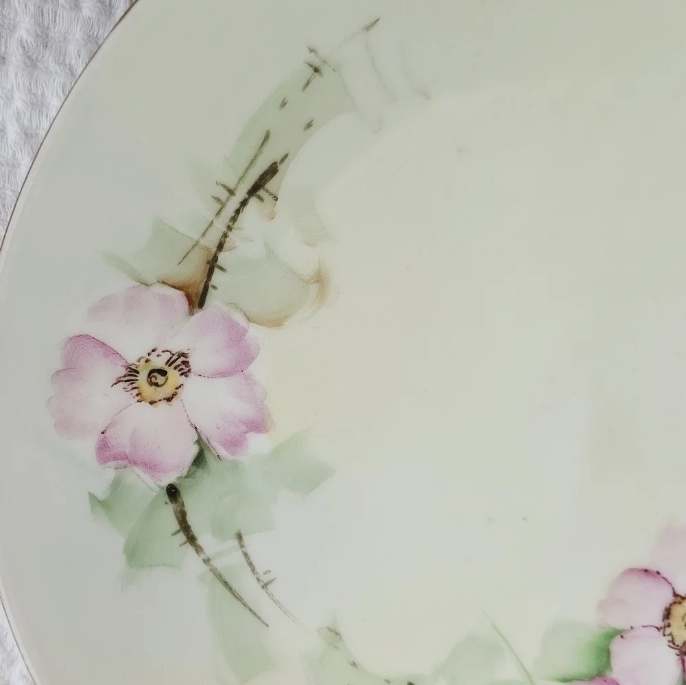 Thomas Bavaria Collectors Porcelain Plate Pink Flowers gold rim plate size 7.5